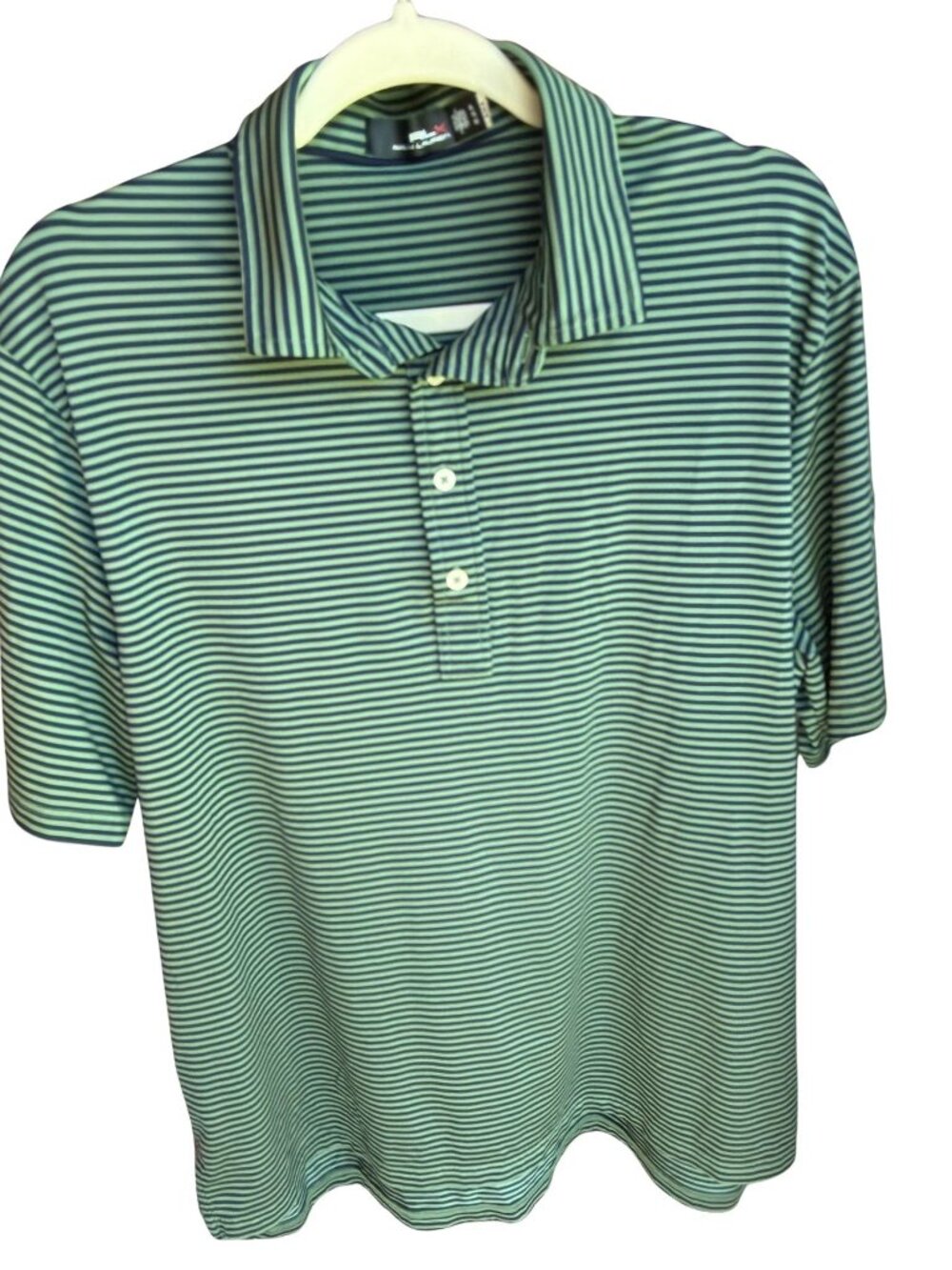 RLX Ralph Lauren Golf Polo Shirt XL Green Navy Stripe Performance Stretch